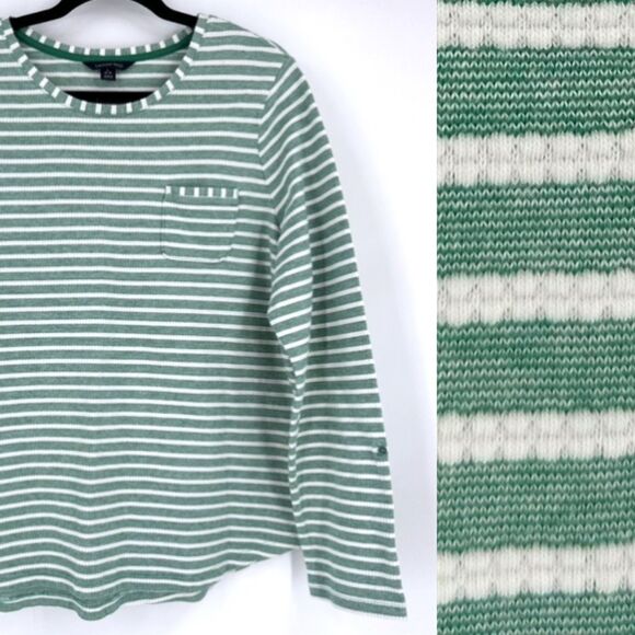 Lands' End Women’s Kelly Green Striped LS Top‎ W/ Chest Pocket Textured Size L - Picture 1 of 8